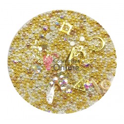 Perlute caviar CAP036 Auriu-Argintiu cu strasuri si decor metal